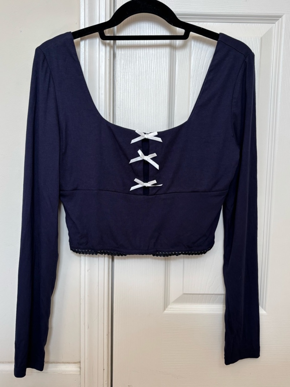 Cider Long Sleeve Top with Front Bows and a Lace Trim Bottom